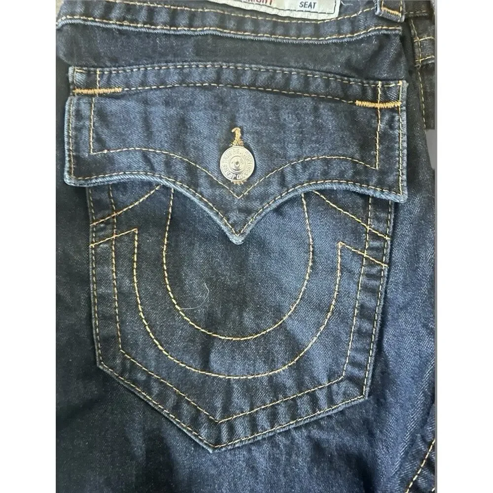 SIZE 33 - True Religion Indigo Blue Jeans Straight Let Fashion TR Denim Flap